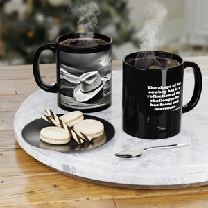 Black Cowboy Coffee Cup White Hat On Table, Montana Coffee Lovers, Colorado Western Coffee Cup, Utah, Yellowstone Life, Wyoming, Idaho Gift