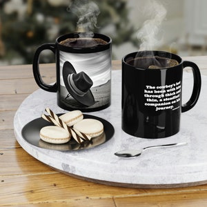 Black Cowboy Coffee Cup Southern Dark Hat Table, Montana Coffee Lovers, Colorado Western Coffee Cup, Utah, Yellowstone Life, Wyoming, Utah