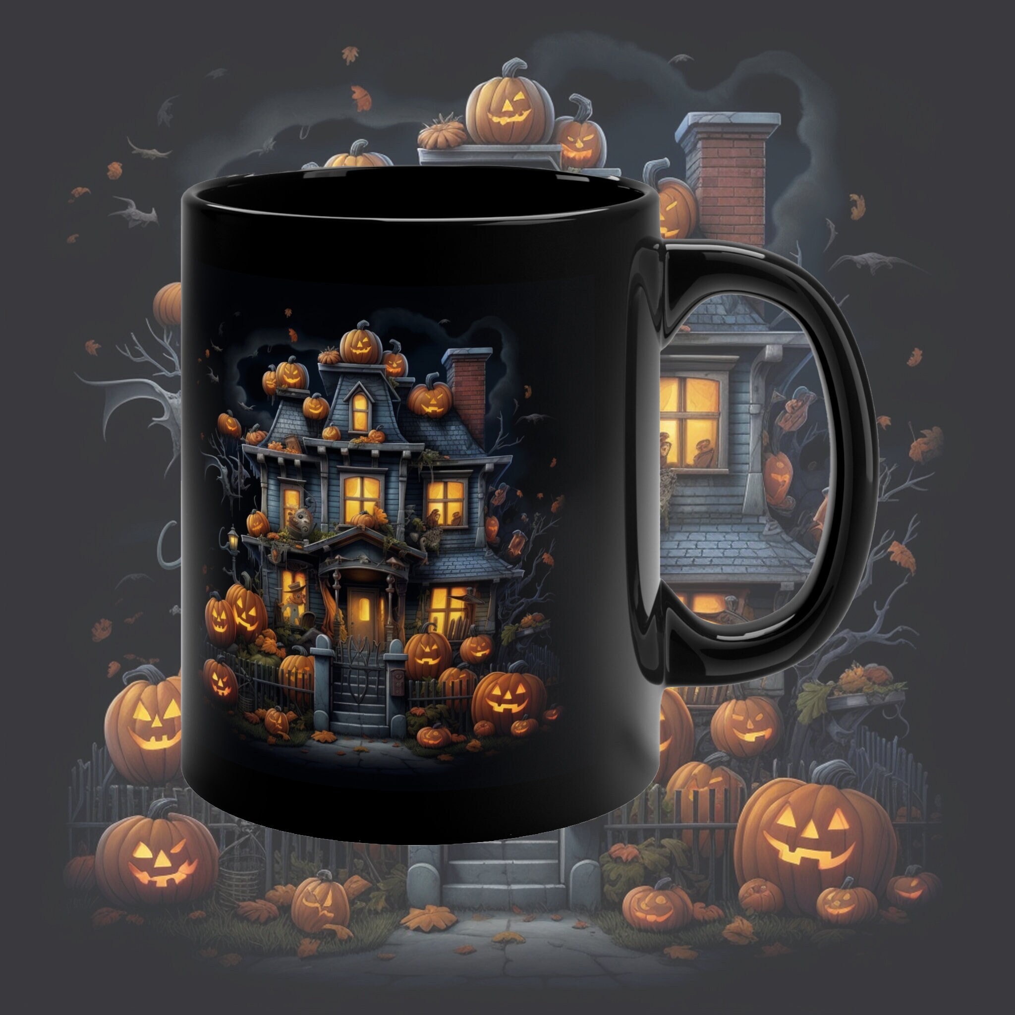 Trick Or Treat Coffee Cup Halloween Skeleton House Spooky Brew Fall Java Mug Black Pumpkin Boo Halloween Decor For Spooky Ghostly Home Tomb