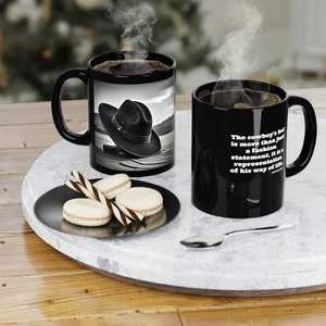 Black Cowboy Coffee Cup Black Hat On Table, Montana Coffee Lovers, Colorado Western Coffee Cup, Utah, American Western, Wyoming, Idaho