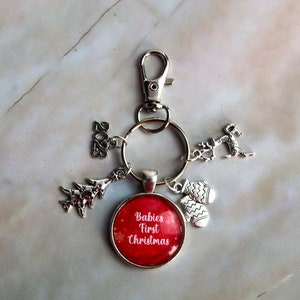 Custom Baby's first Christmas Bag Charm, Personalised Keyring, Personalized Keychain, Gift Present Family Purse Stocking Stuffer Keepsake