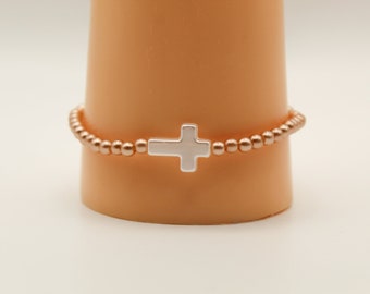 Cross Bracelet, Stretchy Bracelet, Bead Bracelet, Sister Friend Family Gift Present Festival Christian Religious Jesus God Holy Trinity