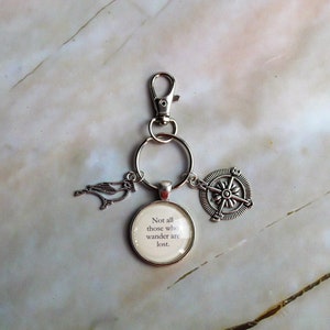 Not all those who wander are lost Bag Charm, Traveller Keyring, Explore Keychain, Bag Charm Gift Present Family Purse Stocking Stuffer Cute