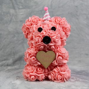 Personalised Birthday Rose Bear Personalised Teddy Bear Personalized Artificial Rose Birthday Christmas Mother&#39;s Day Gift for Her Flower