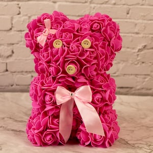 Personalised Flower Bear Personalised Teddy Bear Personalized Artificial Rose Birthday Christmas Mother&#39;s Day Gift for Her Rose Bear