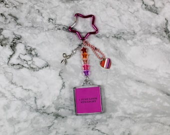 I Just Look Straight Carabiner Keychain, Lesbian Keyring Stocking Stuffer Charms LGBT Proud sapphic queer accessory trinket beads fashion