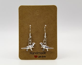 Dinosaur Dangle Earrings, T-Rex Dangly Earrings, Hypoallergenic Earring Wires, Silver Earrings, Gift For Her Him Handmade Earrings Fun Funny