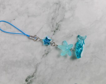 Whale Phone Charm Blue Beaded Phone Charms - Phone, Airpod Case, Digicam, Binder Bead Keychain, Bead Bag Charm, Cute gift for her Sealife
