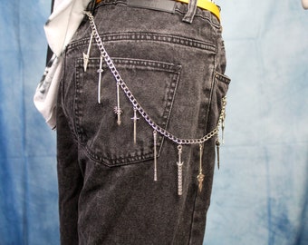 Sword Jean Chain, Accessories, Hip Hop, Street Fashion, Belt Chain, Wallet Chain, Punk, Goth, Rock, Alternative, Belt Chain, Pants Chain,