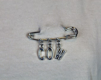 Cow Brooch, Novelty Brooch, Safety Pin Brooch, Kilt Pin, Pin Badge, Bag Charm, Charms, Pin Badge, Gift, Funny Rude Fun Animal Alternative