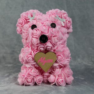 Personalised Rose Bear Personalised Teddy Bear Personalized Artificial Rose Birthday Christmas Mother&#39;s Day Gift for Her Flower Bear Heart