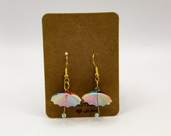 Pendientes colgantes de paraguas arcoíris, pendientes de paraguas, alambres hipoalergénicos para pendientes, pendientes de oro, regalo para ella, regalo orgullo LGBT, hecho a mano