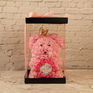 Personalised Mother&#39;s Day Rose Bear Personalized Teddy Bear Artificial Rose Birthday Christmas Mothers Day Gift for Her Flower Mum Mom