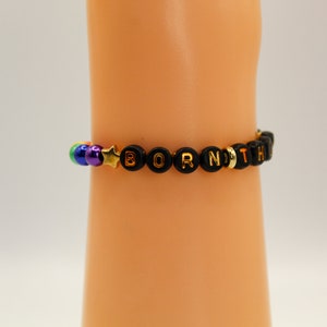 Rainbow Born This Way Bead Bracelet, Stretchy Bracelet, Bead Bracelet, Friend Family Gift Present Festival Friendship LGBT Pride Gay Lesbian