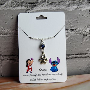 Ohana Necklace, Hawaii Necklace, Charm Necklace, Gift Present Family Stocking Stuffer Cute Jewellery Family Friend BFF GF BF Flower Gem