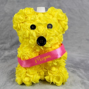 Personalised Cowboy Flower Bear Personalised Teddy Bear Personalized Artificial Rose Birthday Christmas Mother&#39;s Day Gift for Her Rose Bear