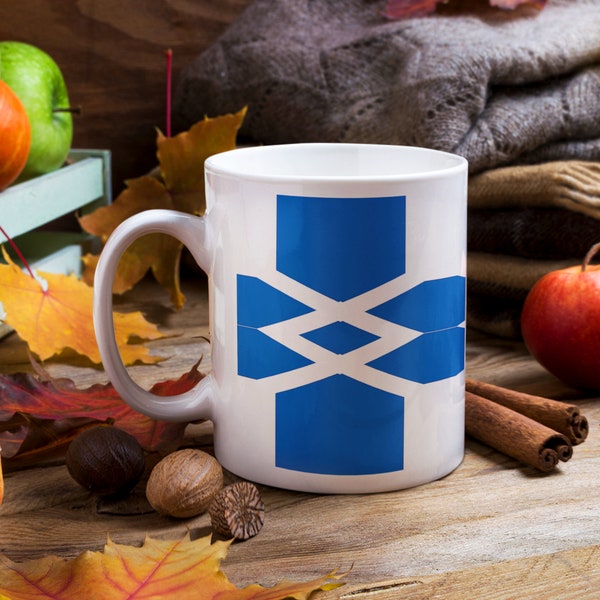 Scotland Flag Colours Themed Funky Mug, Unique St Andrews Cross Design Gift for Flag Collector, Scotland Lover Gift, Vexillophile Present