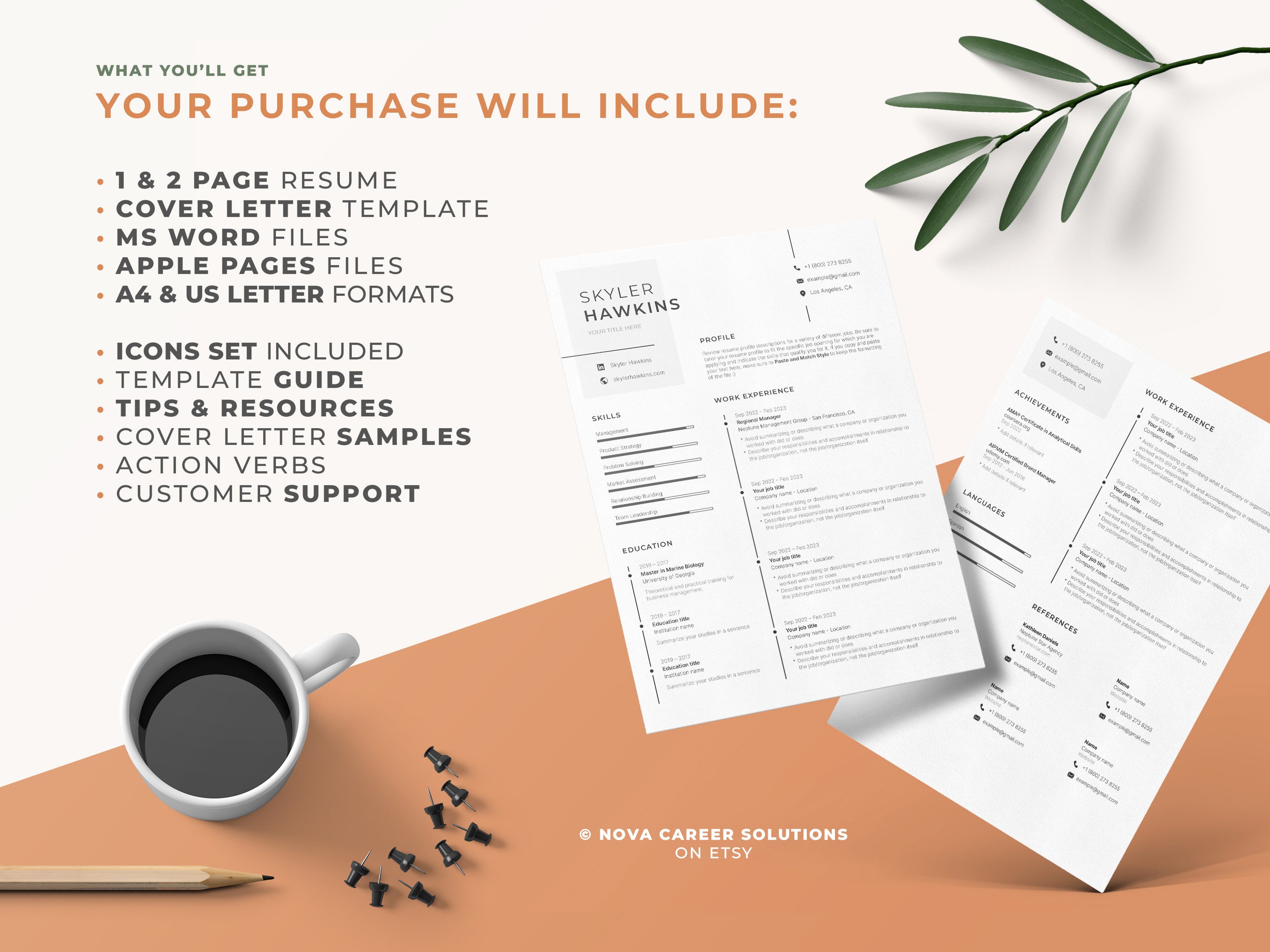 Two Page Modern Resume Template With Timeline and Matching Cover Letter ...