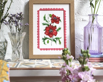 Poppy Botanical Art Print | Vintage Garden Illustration