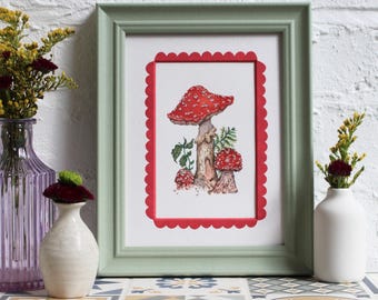 Fly Agaric Mushroom Art Print | Vintage Watercolor Illustration