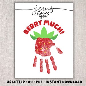 Jesus Loves You 'Berry' Much Sunday School Craft: Strawberry Footprint Art, Summer Handprint Art, Kids VBS Preschool, Strawberry Social BBQ