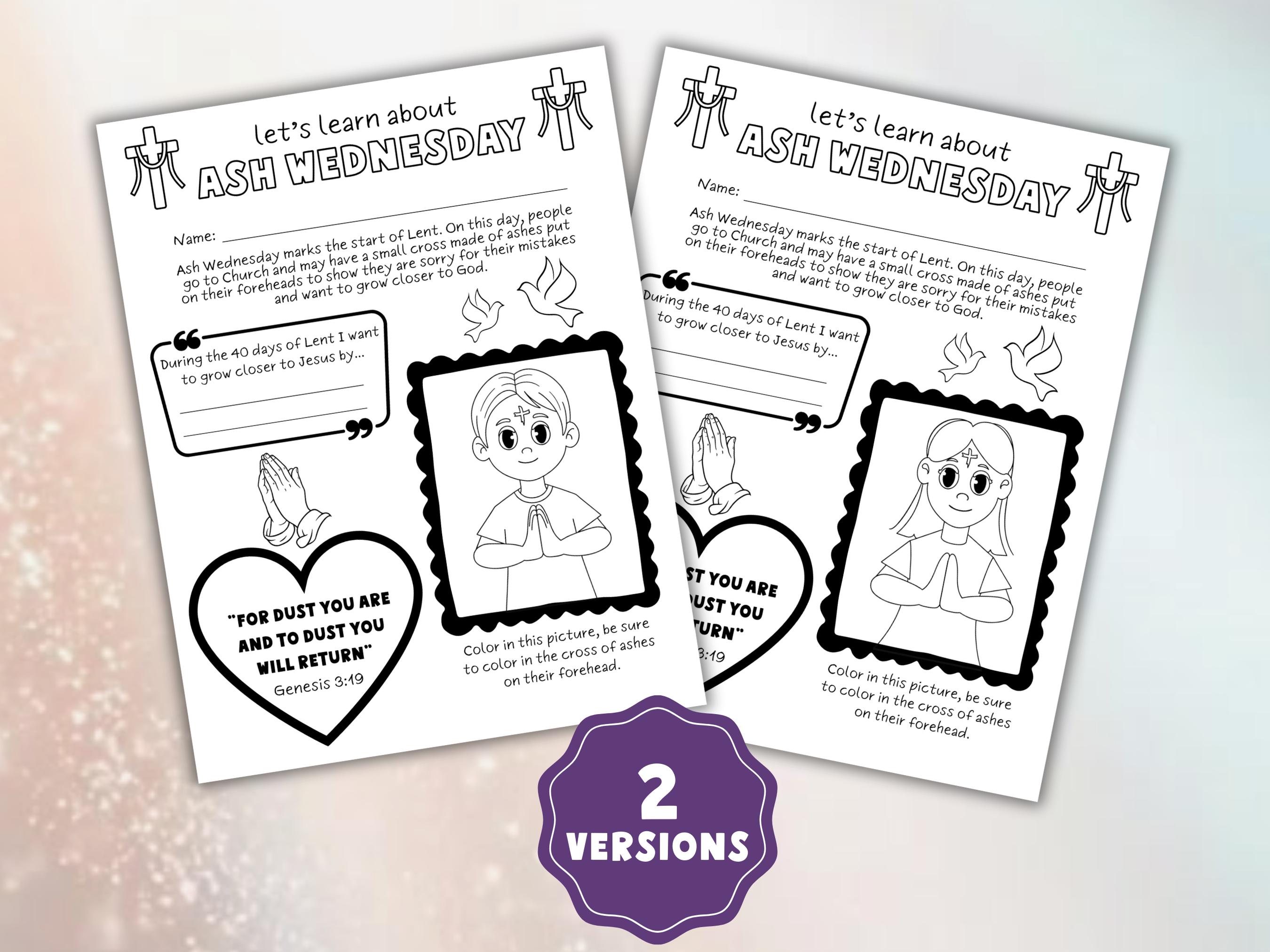 Ash Wednesday Worksheet.pdf Ash Wednesday Sunday School Activity: First Day of Lent Coloring ...