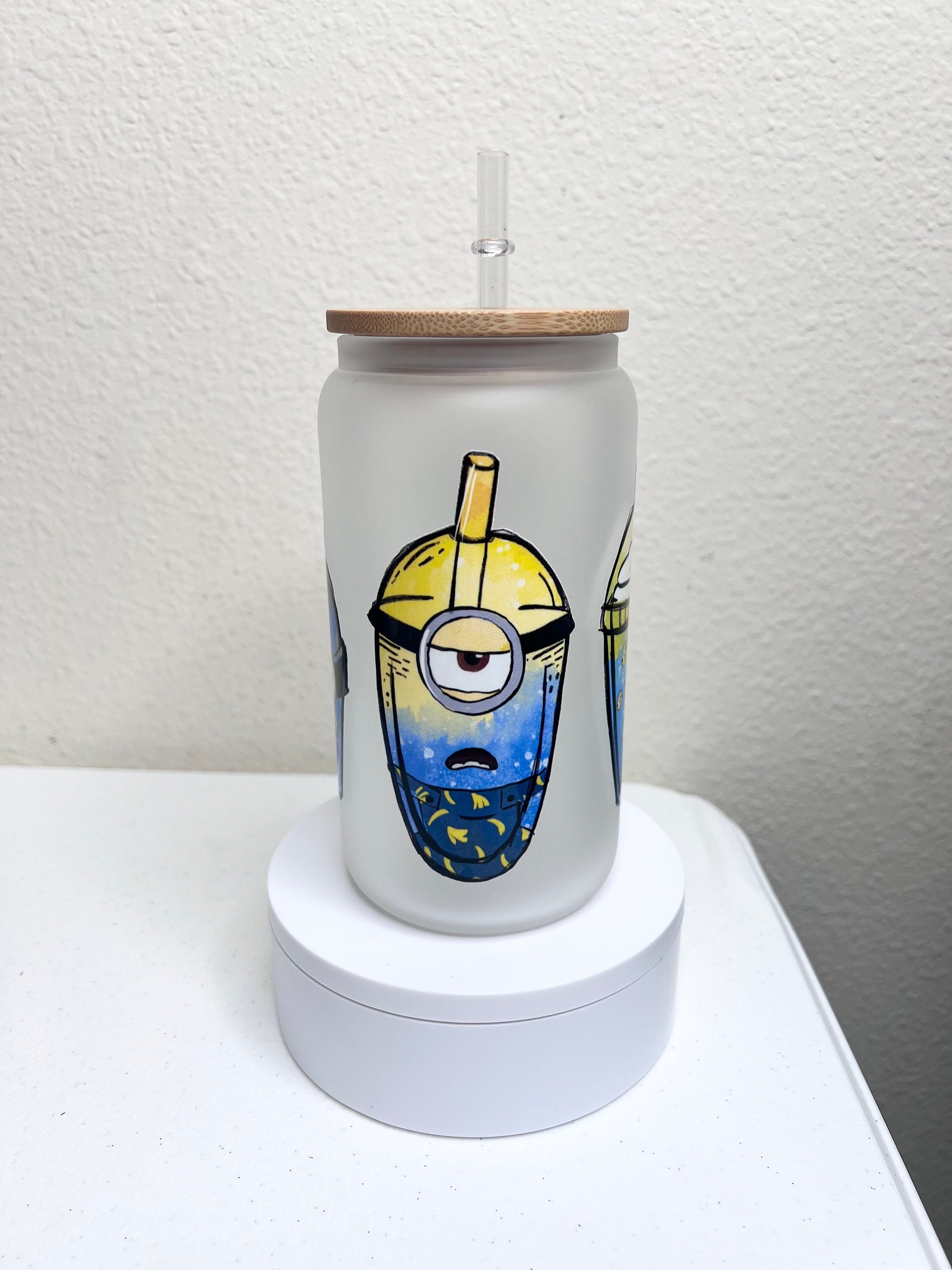 Minion Handmade Glass Cup With Bamboo Lid and Straw Gifts Under 20 - Etsy