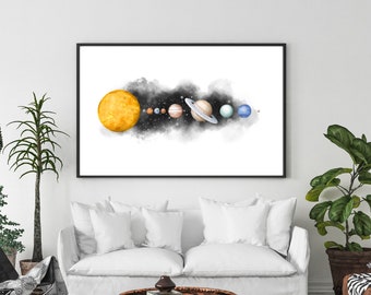 Set of 2 Solar System Watercolor, Printable Solar System, Digital Printable Planet Wall Art, Galaxy Printable Wall Art, Outer Space Wall Art