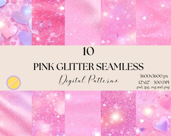 Pink Glitter Digital Seamless Patterns, Tumbler Wrap (Digital Download)