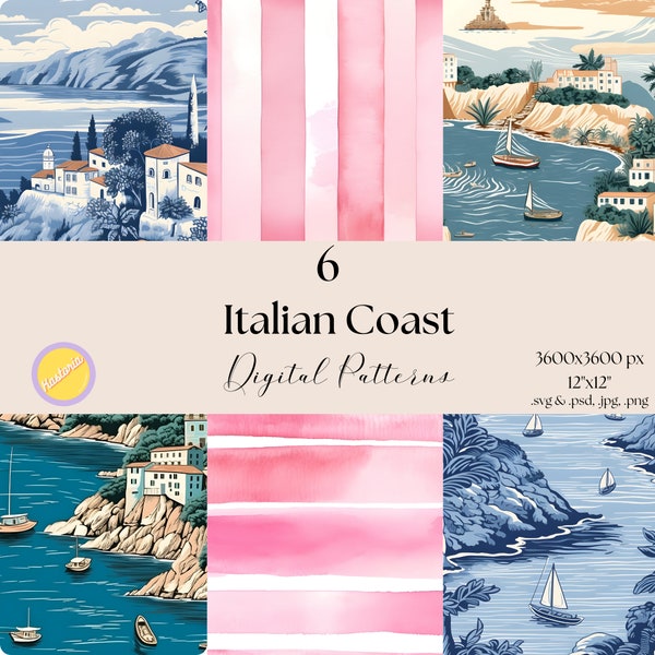 Italienische Küste digitales Muster, Amalfi digitales Papier, italienische Küste digitales Papier, Italien Geschenkpapier, Italien Küste Scrapbook digitales Papier