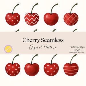 Cherry Digital Paper, Cherry Wrapping Paper, Cherry Seamless Pattern, Cherry Scrapbook Digital Paper, Cherry Repeating Pattern