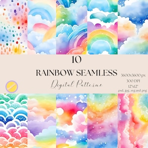 10 Digital Rainbow Pattern, Watercolor Rainbow Seamless Patterns, Watercolor Digital Background, Watercolor Rainbow Background