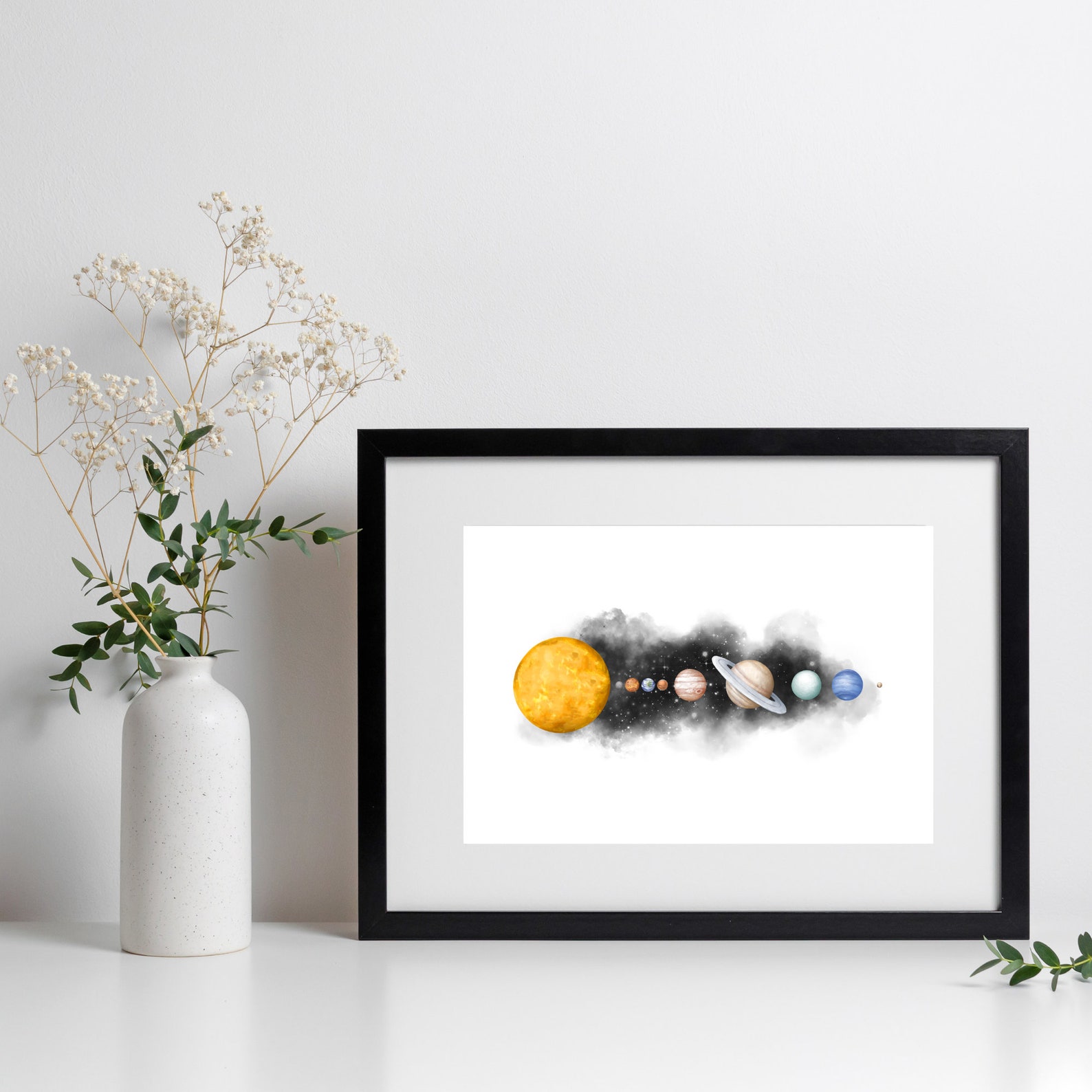 Set of 2 Solar System Watercolor, Printable Solar System, Digital ...
