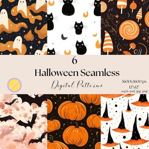 Halloween Seamless Digital Paper, Uroczy Halloween Digital Pattern, Uroczy Halloween Ghost, Kapelusz Czarownicy, Tło Halloween, Wzór Halloween