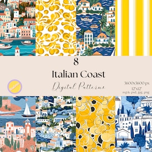 Carta digitale costa italiana, carta da regalo italiana, modello senza cuciture costa italiana, carta digitale Amalfi, carta digitale scrapbook costa italiana