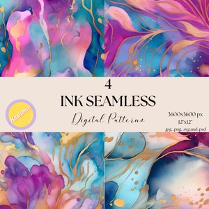 Alcohol Ink Digital Paper, Vibrant Watercolor Abstract Clipart, Background PNG, Watercolor Splashes Digital Paper, Watercolor Abstract