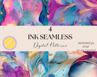 Alcohol Ink Digital Paper, Watercolor Abstract Clipart (PNG, SVG, PSD)