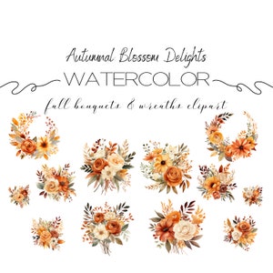 Fall Flower Bouquet and Wreath Clipart, Autumn Clipart, Floral Bouquets Clipart, Premade Bouquets, Invitation Clipart, Autumn Clipart
