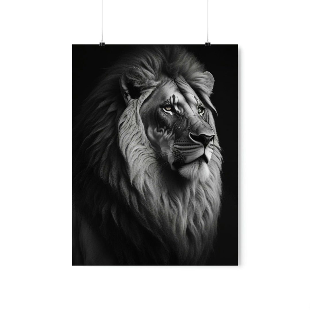 Black and White Lion Poster Highquality Art Printable Wall Etsy