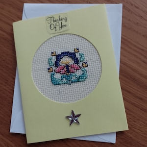 Thinking of you card, Stitched Flower, handmade card, cross stitched