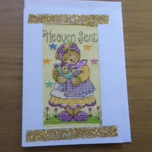 Envoyé du ciel, nouveau-né, bébé de bienvenue, carte de voeux au point de croix, cartes faites main,