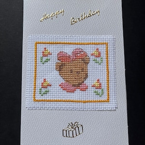carte de voeux au point de croix Carte de point de croix joyeux anniversaire, carte d'anniversaire petit ours, cartes faites à la main,
