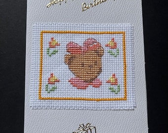 carte de voeux au point de croix Carte de point de croix joyeux anniversaire, carte d'anniversaire petit ours, cartes faites à la main,