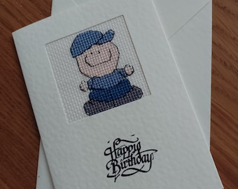 Carte de joyeux anniversaire au point de croix, carte faite main pour petit garçon.