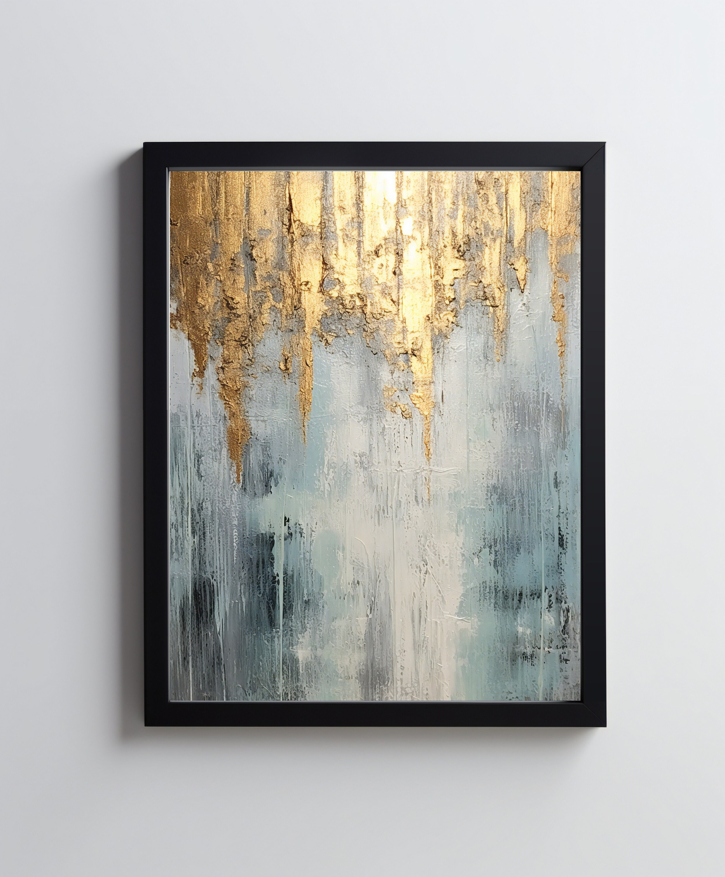 Gold Blue Teal Wall Art Set of 3, Abstract Gold Prints, Gold Bedroom