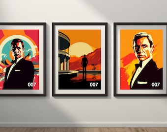 James Bond posters set, Bond drinking martini poster, James Bond Movie Print, You only live twice, Casino Royale, 007 print, Bond Printable