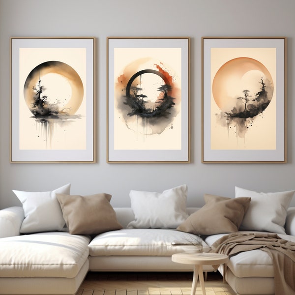 Art mural minimaliste, 3 Wall Art Zen, 3 pièces Enso Circle, Ensemble de 3 Print Zen, Zen Printable Art, Zen Printable Wall Art, Ensemble de 3 Wall Art