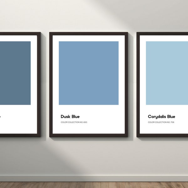 Pantone BLUE Wall Art Printable Bundle, Pantone blue color set of 3, Provincial, Dusk and Corydalis Blue, Neutral
