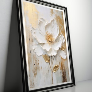Abstract Gold White Flower Print, White and Gold Bedroom Art, Modern ...