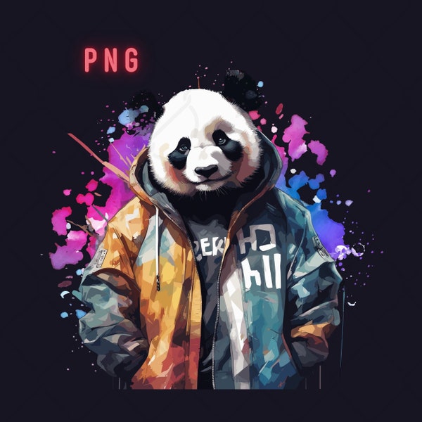 Watercolor Panda, bear png,  Colorful png, for shirts sublimation designs, hippy png,  sublimate retro , neon Panda sublimation, hip hop png